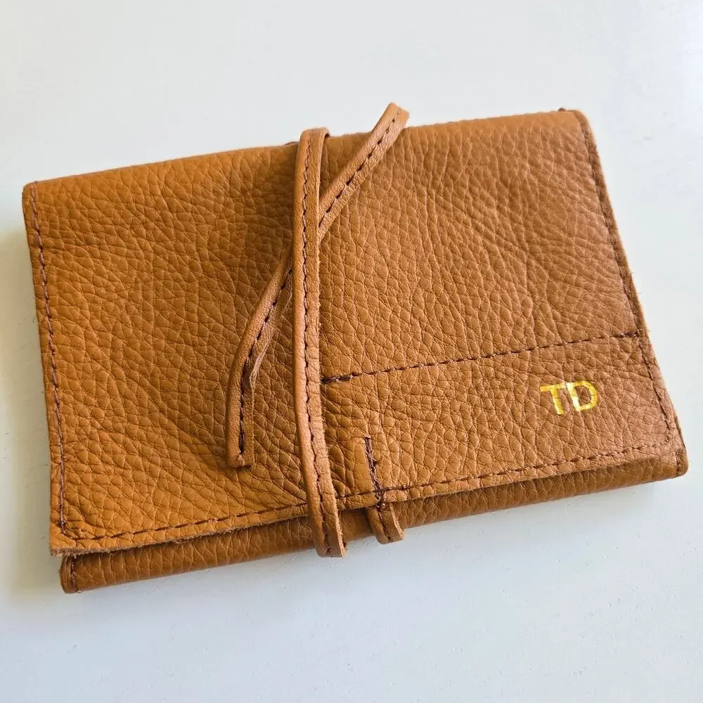 Mark & Graham NEW Leather Charger Rollup Camel Brown Tan with Tie NWOT Monogram